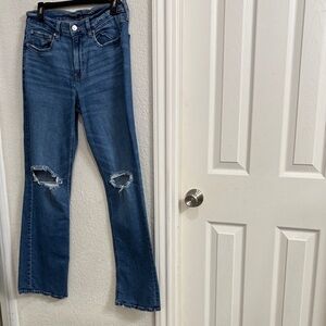 Stylish Blue Distressed Flare Jeans American Eagle